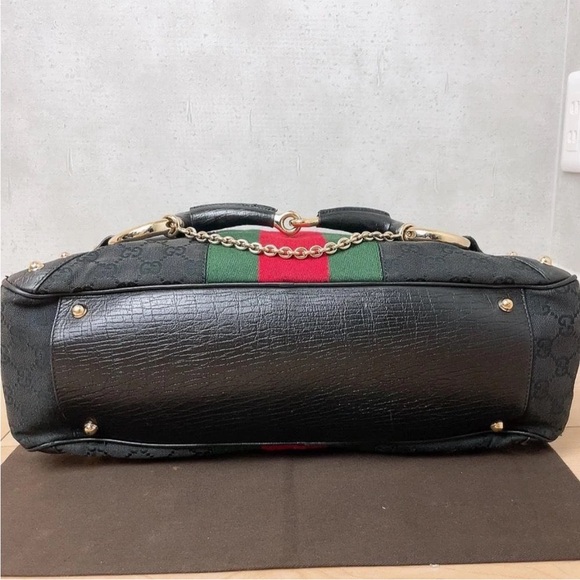 Gucci Black and Green Shoulder Bag with Red Stripe - Picture 5 of 12
